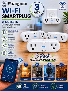 Westinghouse 3pk Wi-Fi Smart Sockets- 2-Outlet